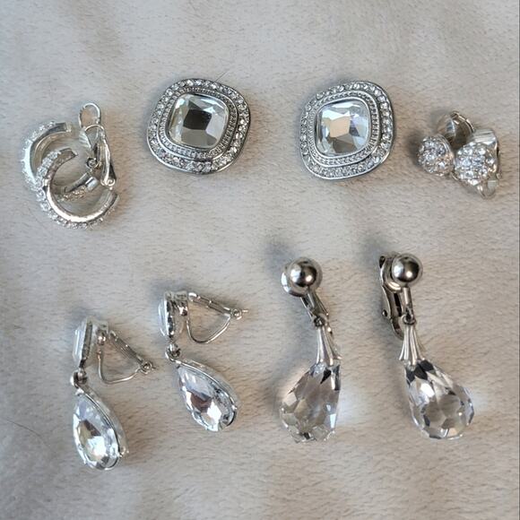 Lot of Vintage Faux Diamond Clip on Earrings - Picture 1 of 4